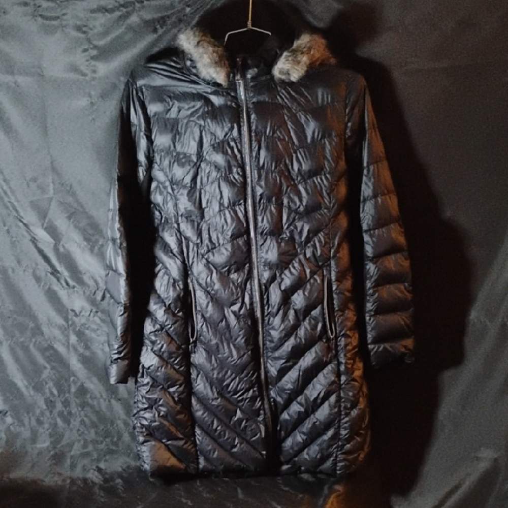 BCBGeneration Black Puffer Coat with Faux Fur Hood